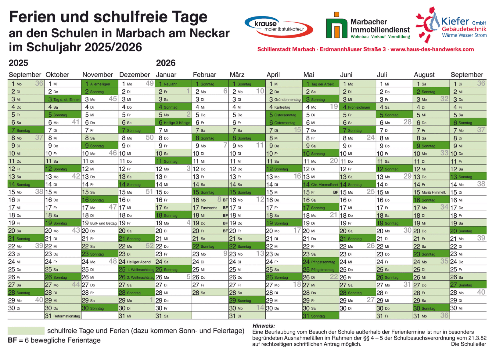Ferienkalender 2025/26