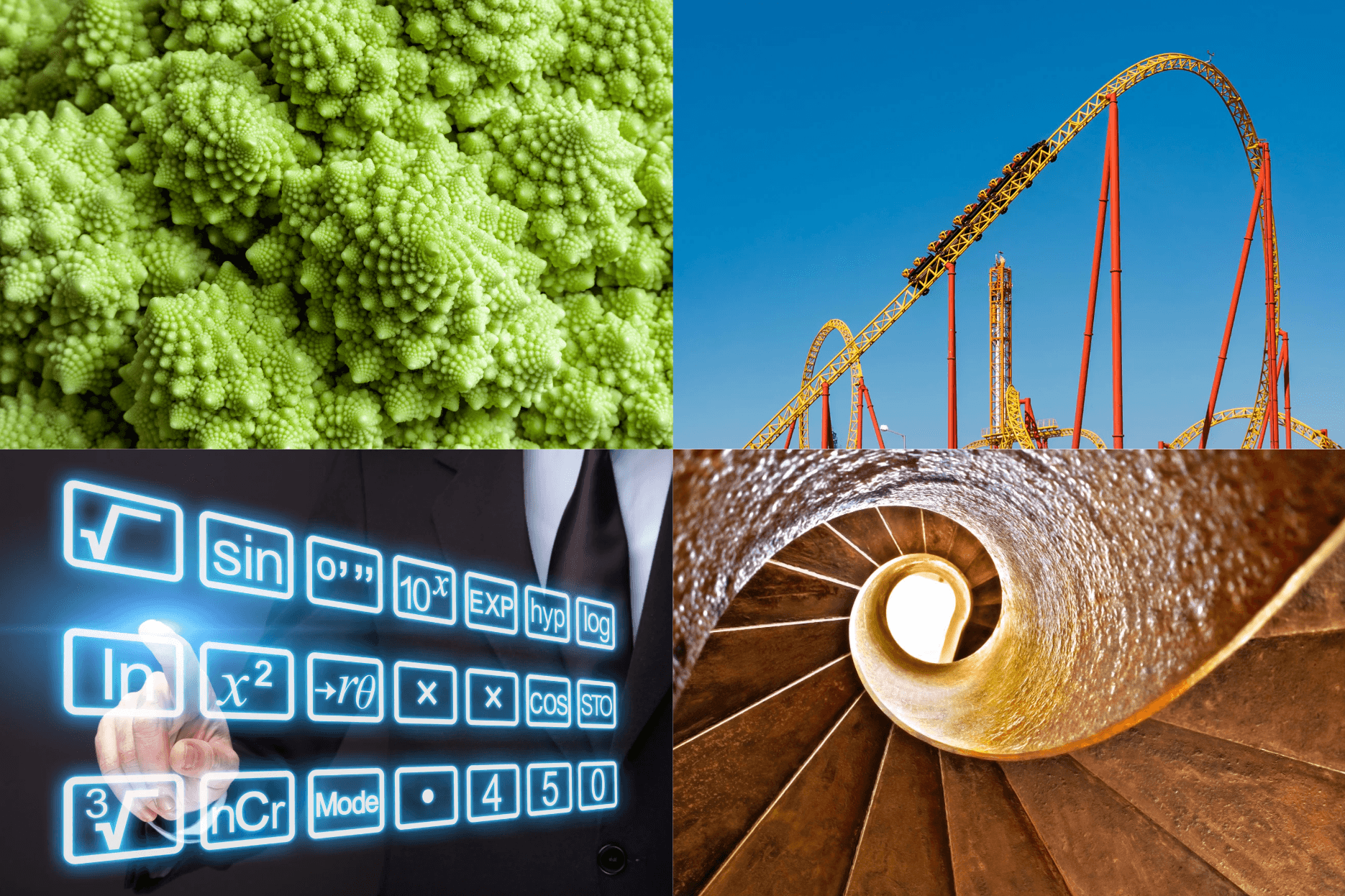 a roller coaster and a spiral staircase are shown in a collage