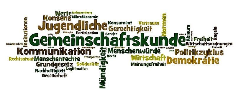 a word cloud with the word gemeinschaftskunde in the middle